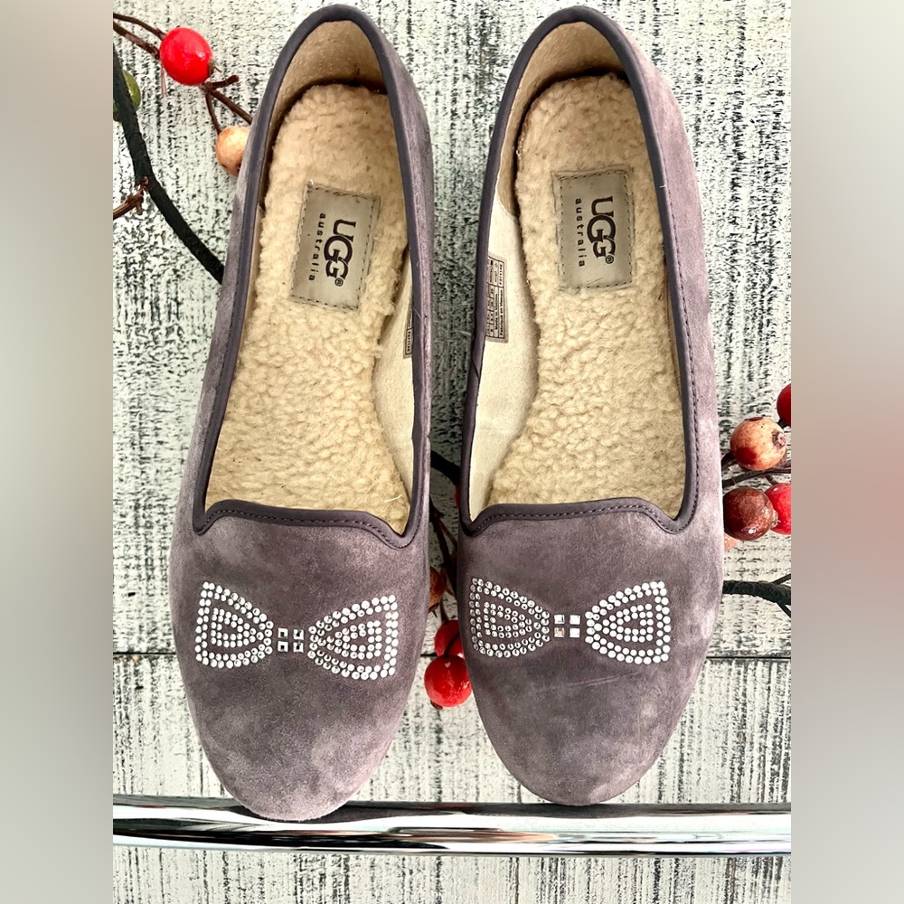 Ugg Alloway Crystal Bow Ballet Purple Suede Leather